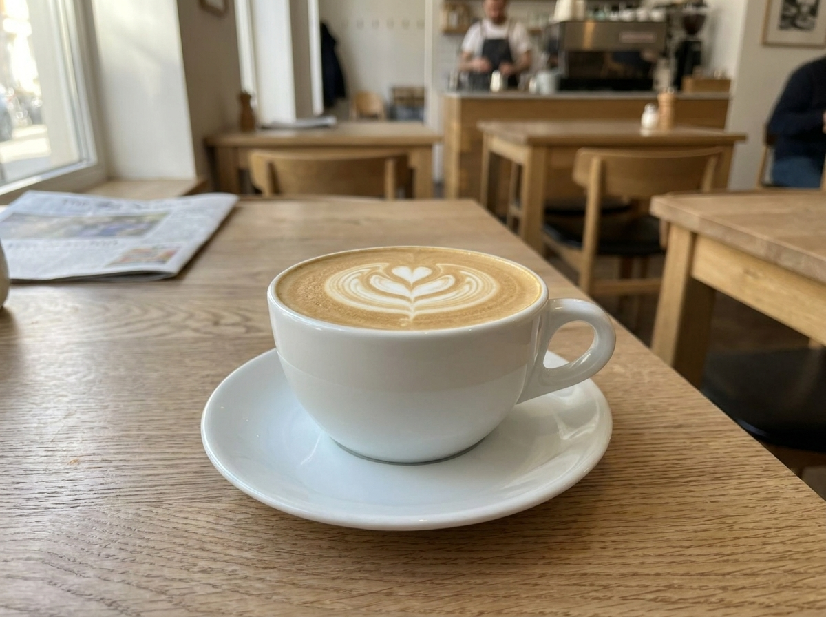 Dull phone photo of coffee before AI food photography enhancement