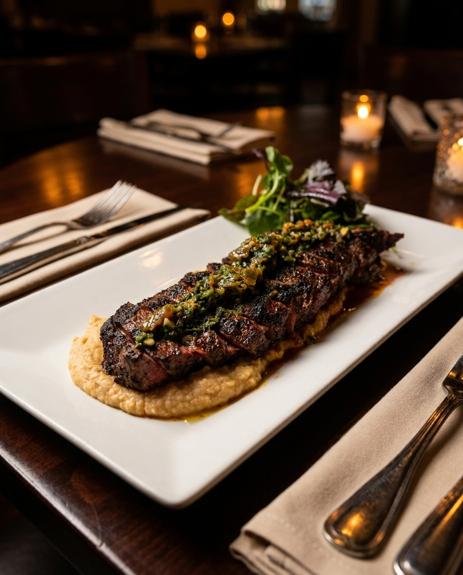 AI food photography dark elegant style fine dining plate with dramatic lighting